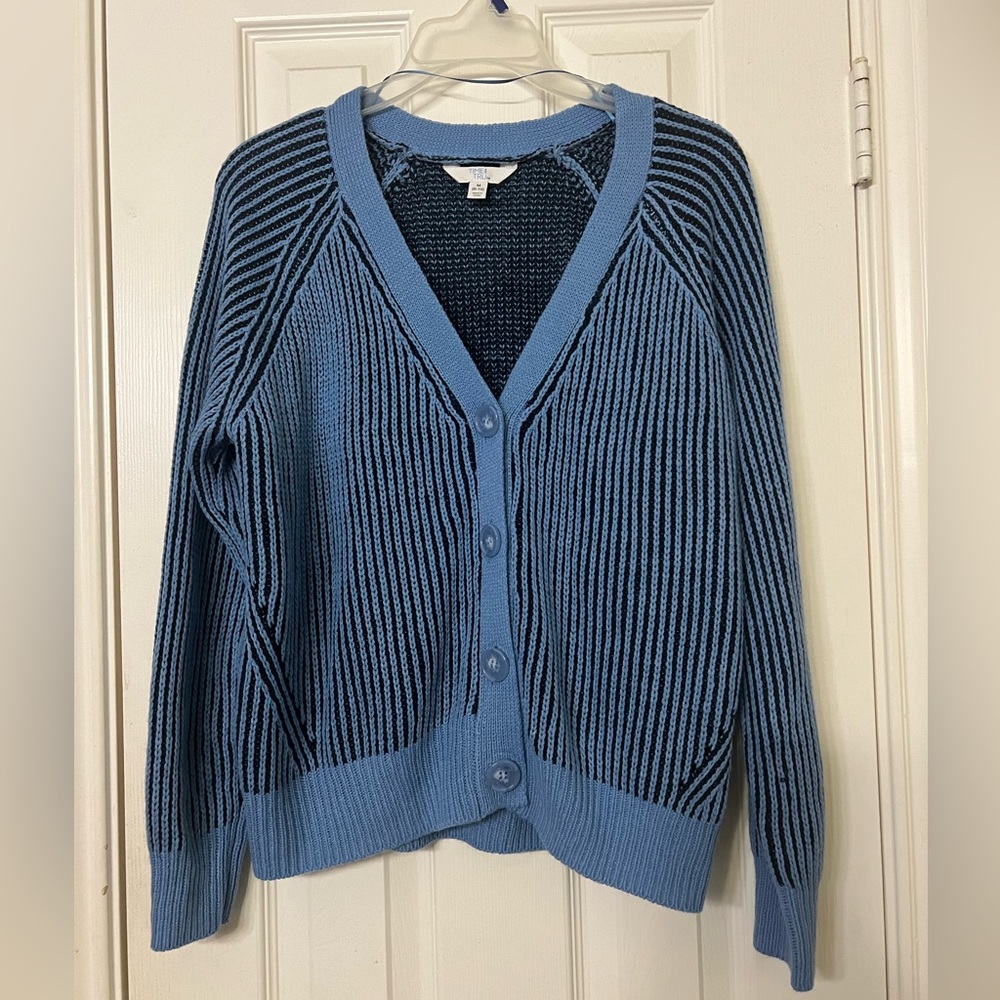 Blue button up sweater